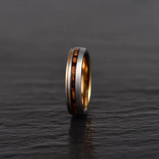 The Charred Barrel - Charred Whiskey Barrel Brushed Tungsten 5MM