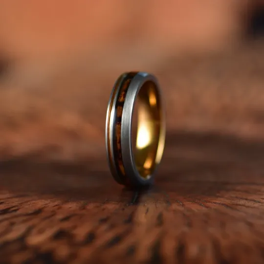 The Charred Barrel - Charred Whiskey Barrel Brushed Tungsten 5MM