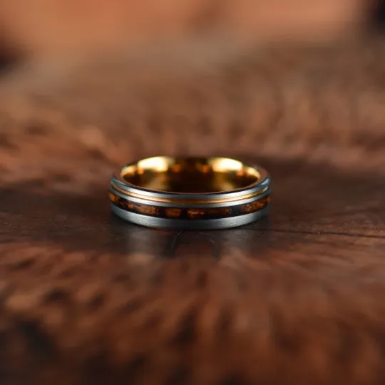 The Charred Barrel - Charred Whiskey Barrel Brushed Tungsten 5MM