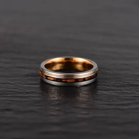 The Charred Barrel - Charred Whiskey Barrel Brushed Tungsten 5MM