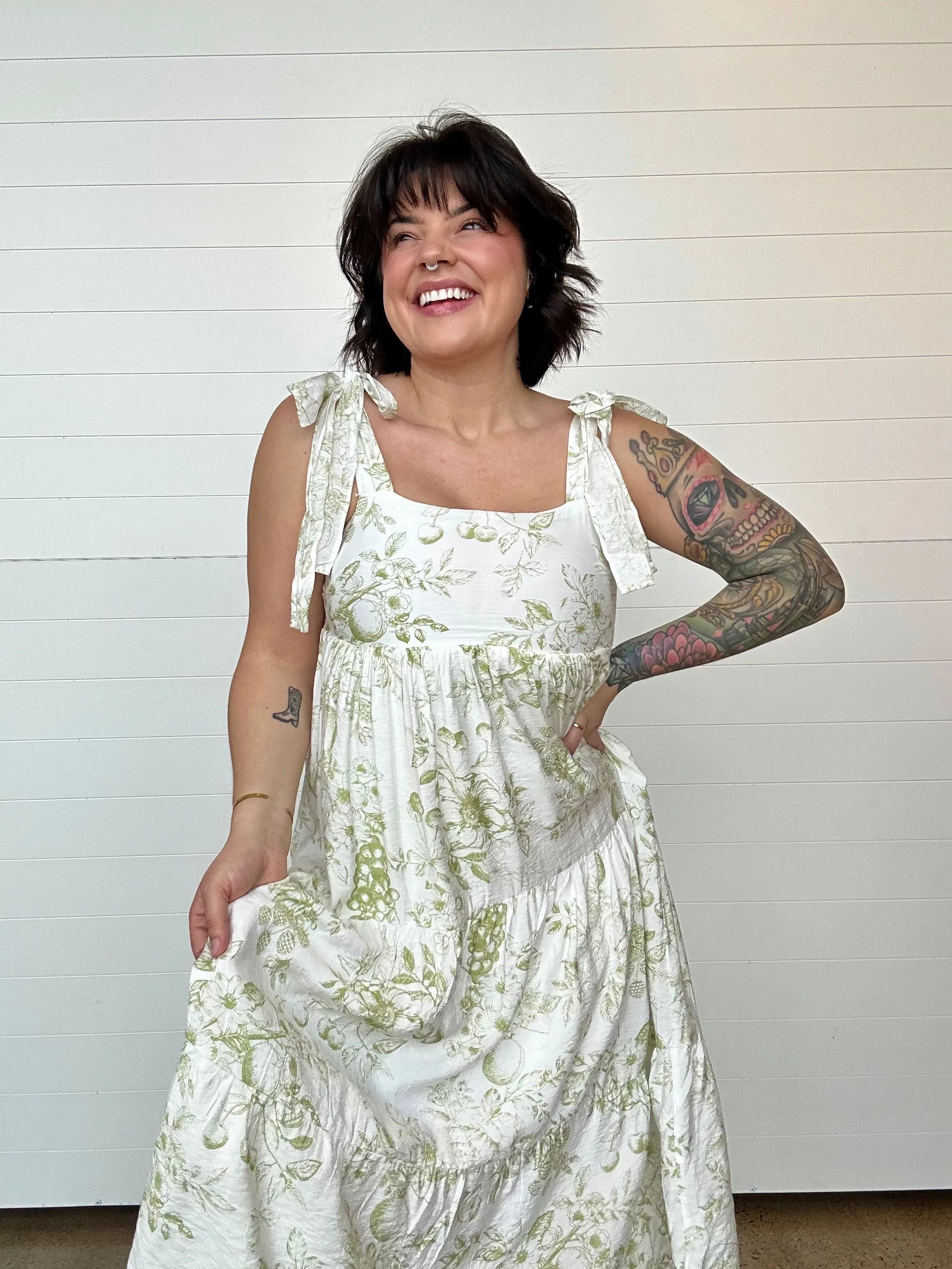 The Leila Fruit Blossom Tiered Midi Dress