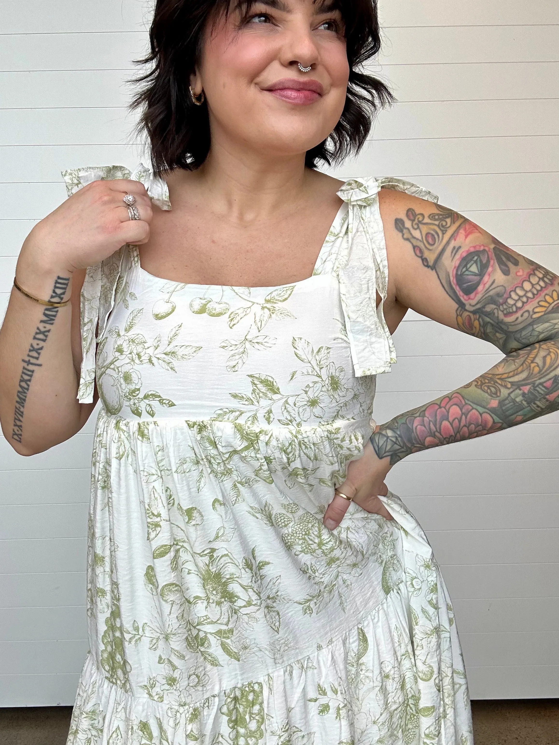 The Leila Fruit Blossom Tiered Midi Dress
