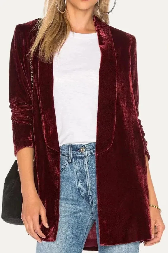 The Moment Collection Velvet Solid Open Front Lightweight Blazer. Fall Clearance!