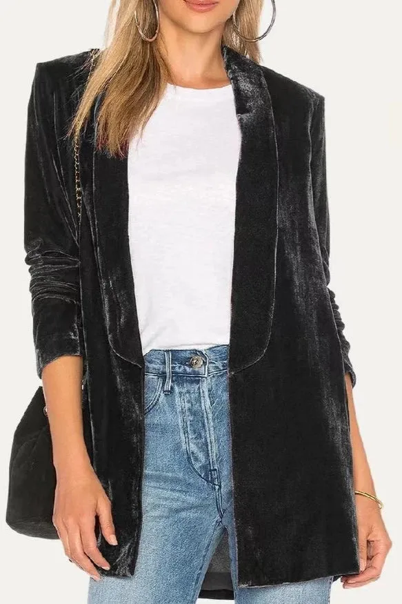 The Moment Collection Velvet Solid Open Front Lightweight Blazer. Fall Clearance!