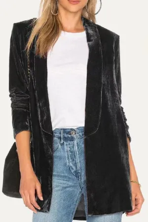 The Moment Collection Velvet Solid Open Front Lightweight Blazer. Fall Clearance!
