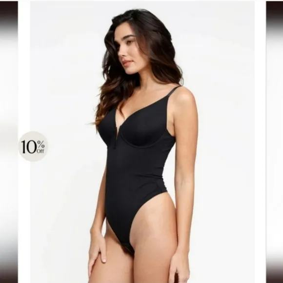 The Popilush Deep-V Neck Low-Back Shapewear Thong Bodysuit. NEW!