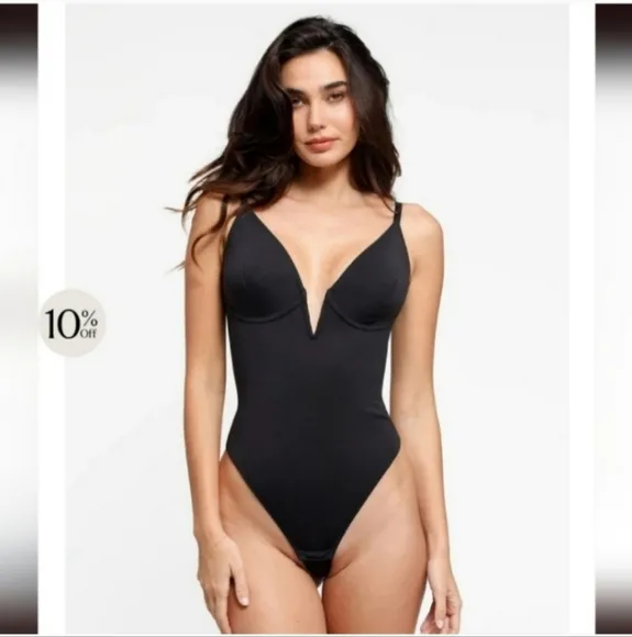 The Popilush Deep-V Neck Low-Back Shapewear Thong Bodysuit. NEW!