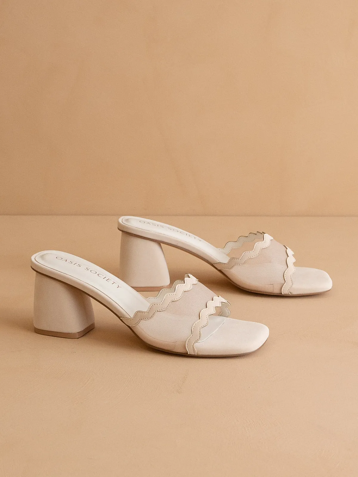The Trina | Beige Scalloped Mesh Block Heel