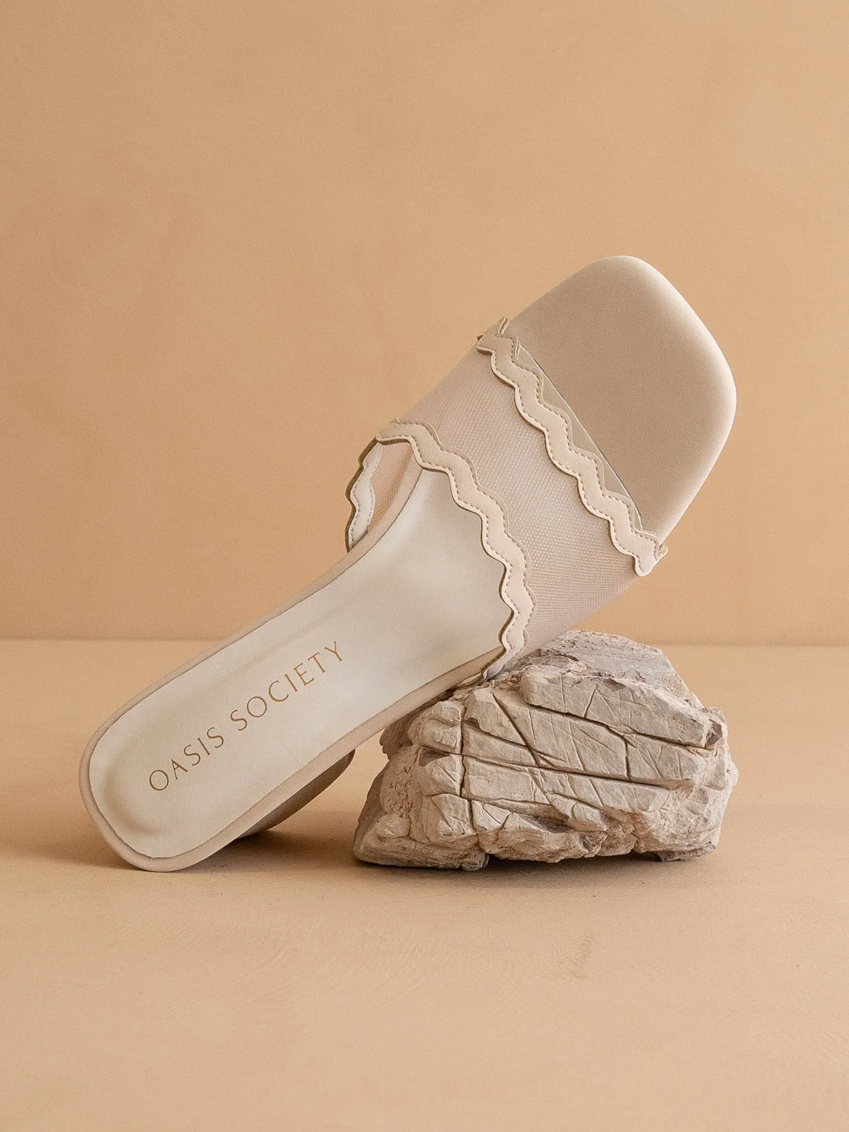 The Trina | Beige Scalloped Mesh Block Heel