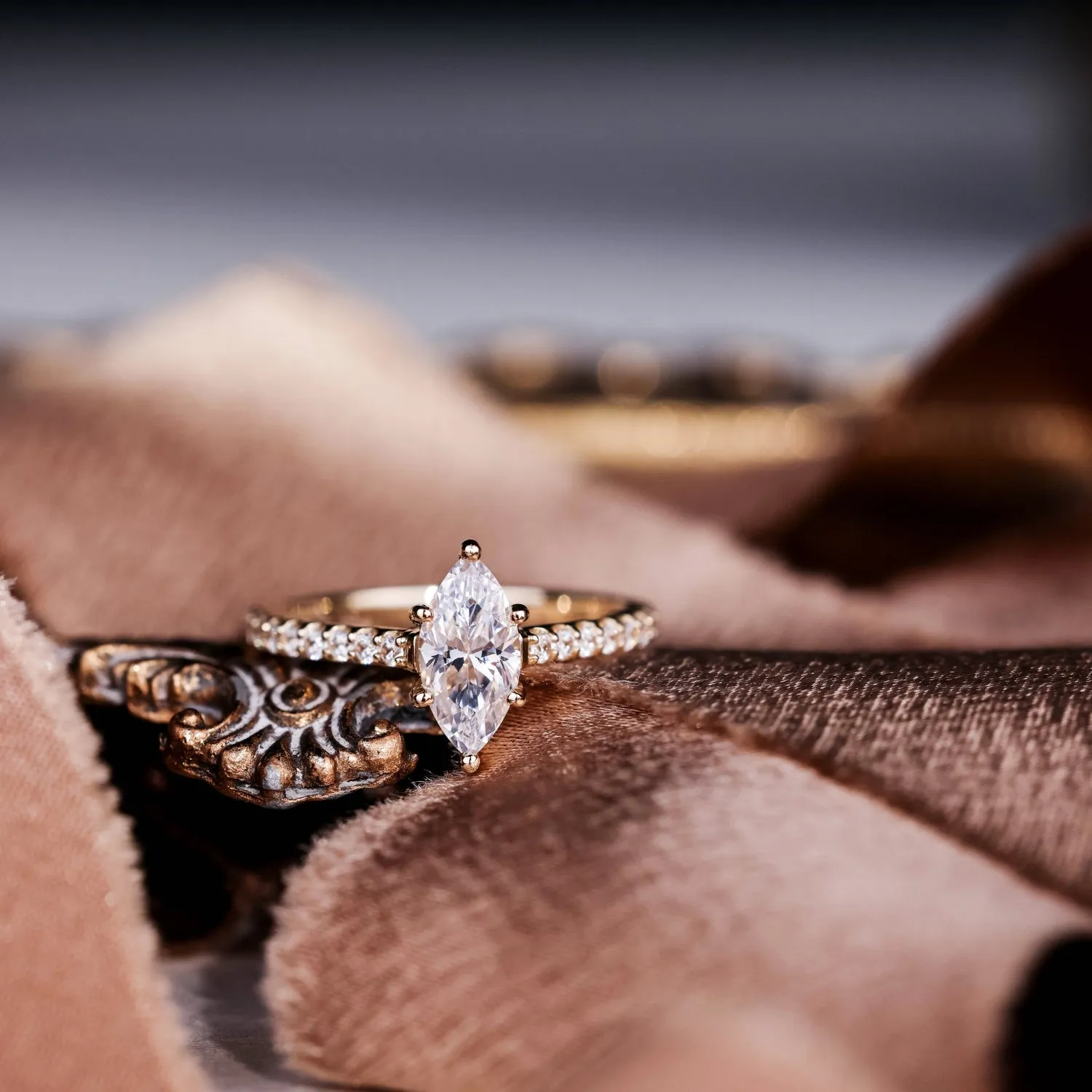 The Verity - Marquise Diamond Engagement Ring with Pavé Diamond Setting