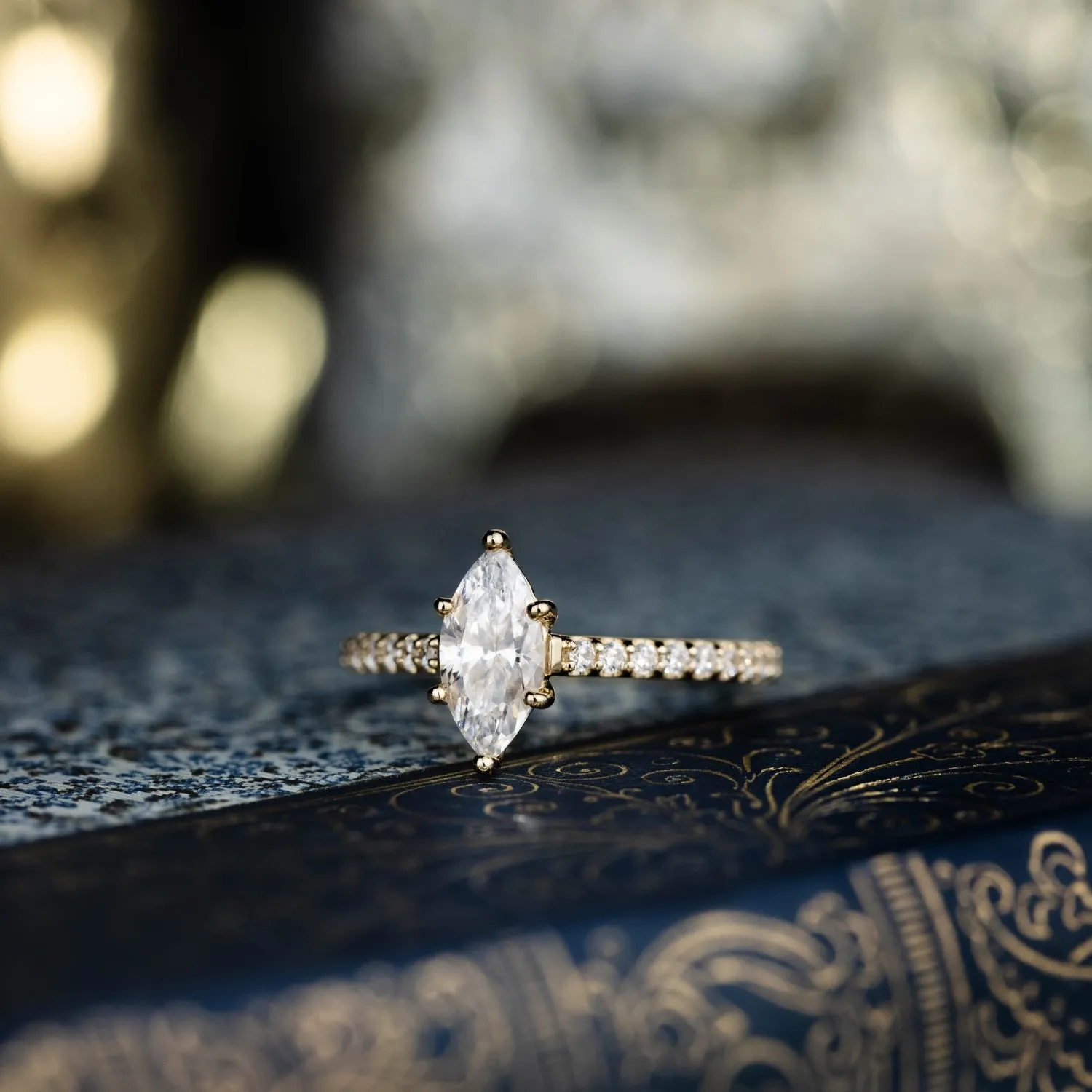 The Verity - Marquise Diamond Engagement Ring with Pavé Diamond Setting