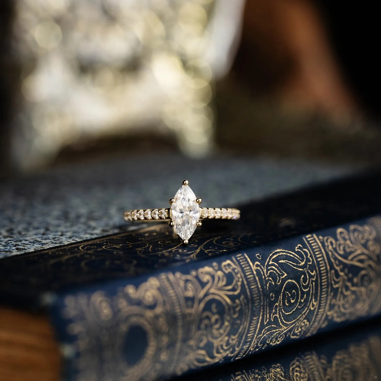 The Verity - Marquise Diamond Engagement Ring with Pavé Diamond Setting