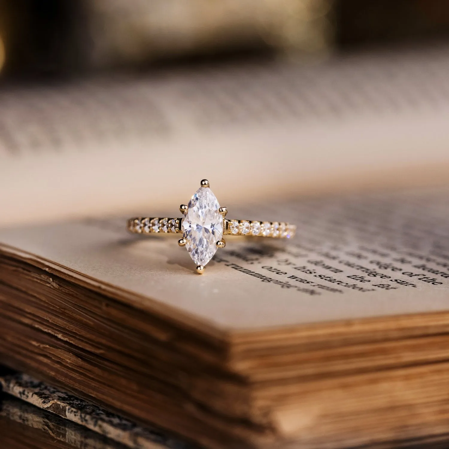 The Verity - Marquise Diamond Engagement Ring with Pavé Diamond Setting