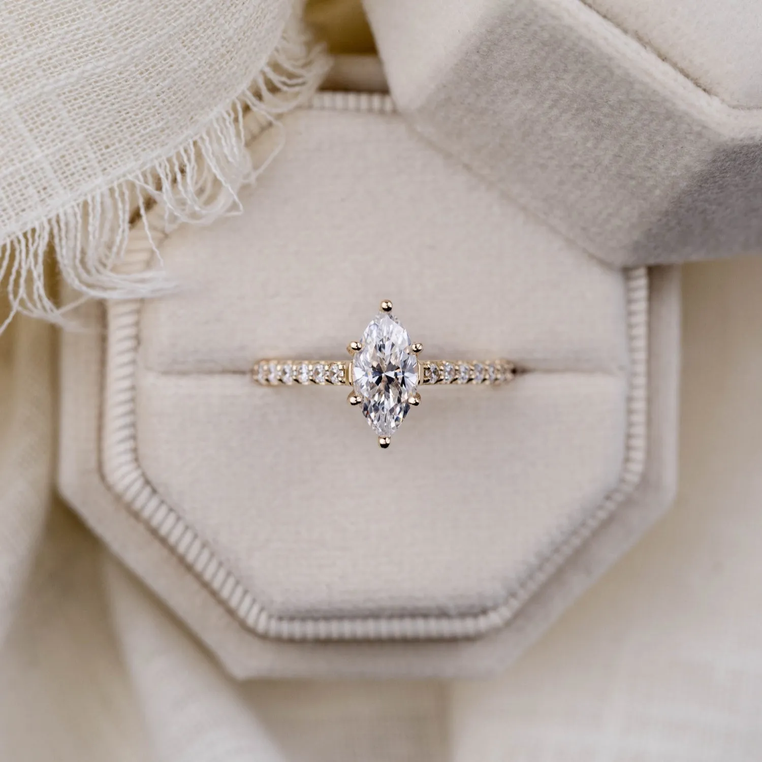 The Verity - Marquise Diamond Engagement Ring with Pavé Diamond Setting