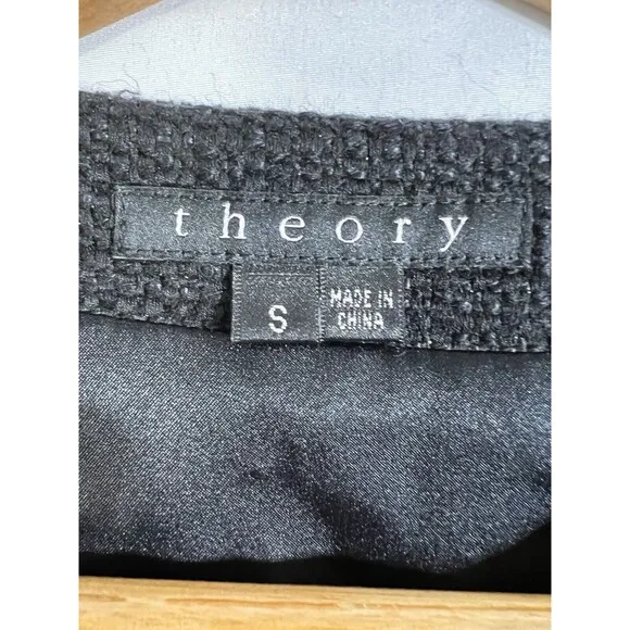 Theory Jacket Tilford Woman's Cotton Blend Tweed Crop Black Coat Gold Th…