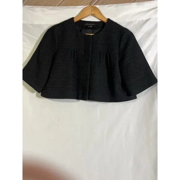 Theory Jacket Tilford Woman's Cotton Blend Tweed Crop Black Coat Gold Th…