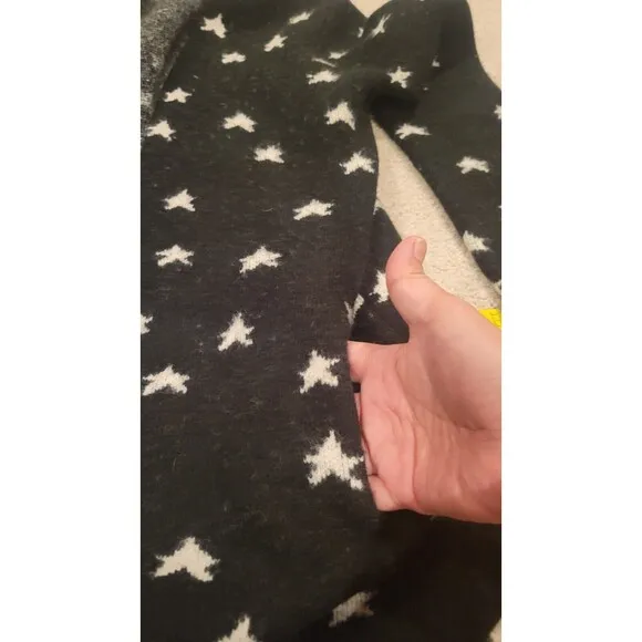THML Long Sleeve Open Duster Cardigan Sweater In Black W/White Stars Women's MED