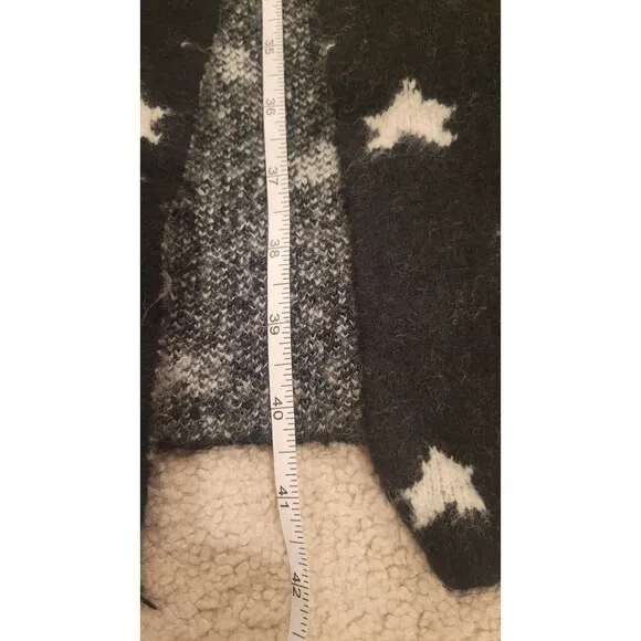 THML Long Sleeve Open Duster Cardigan Sweater In Black W/White Stars Women's MED