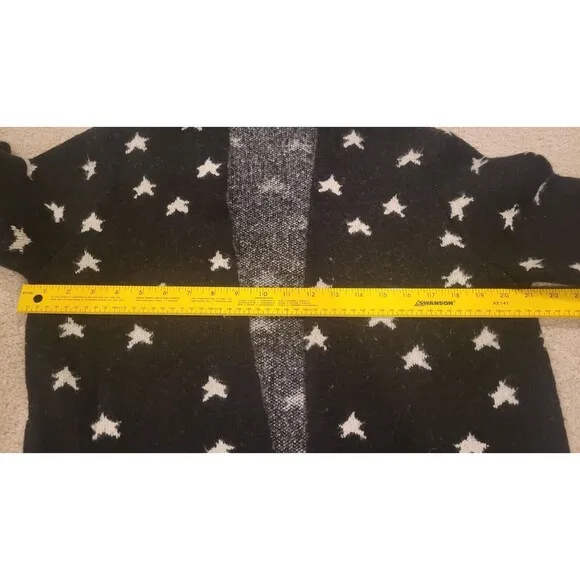 THML Long Sleeve Open Duster Cardigan Sweater In Black W/White Stars Women's MED