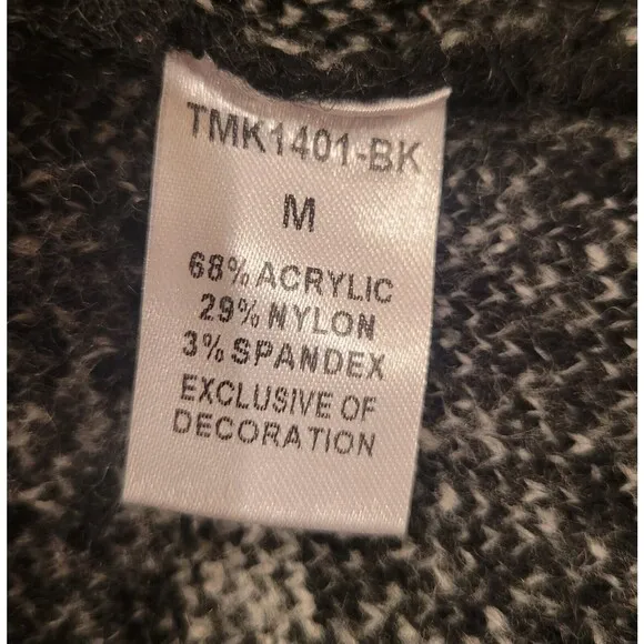 THML Long Sleeve Open Duster Cardigan Sweater In Black W/White Stars Women's MED