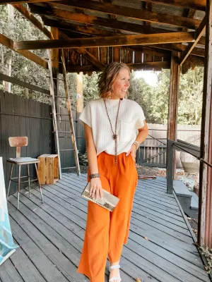Toffee Solid Wide Leg Pant