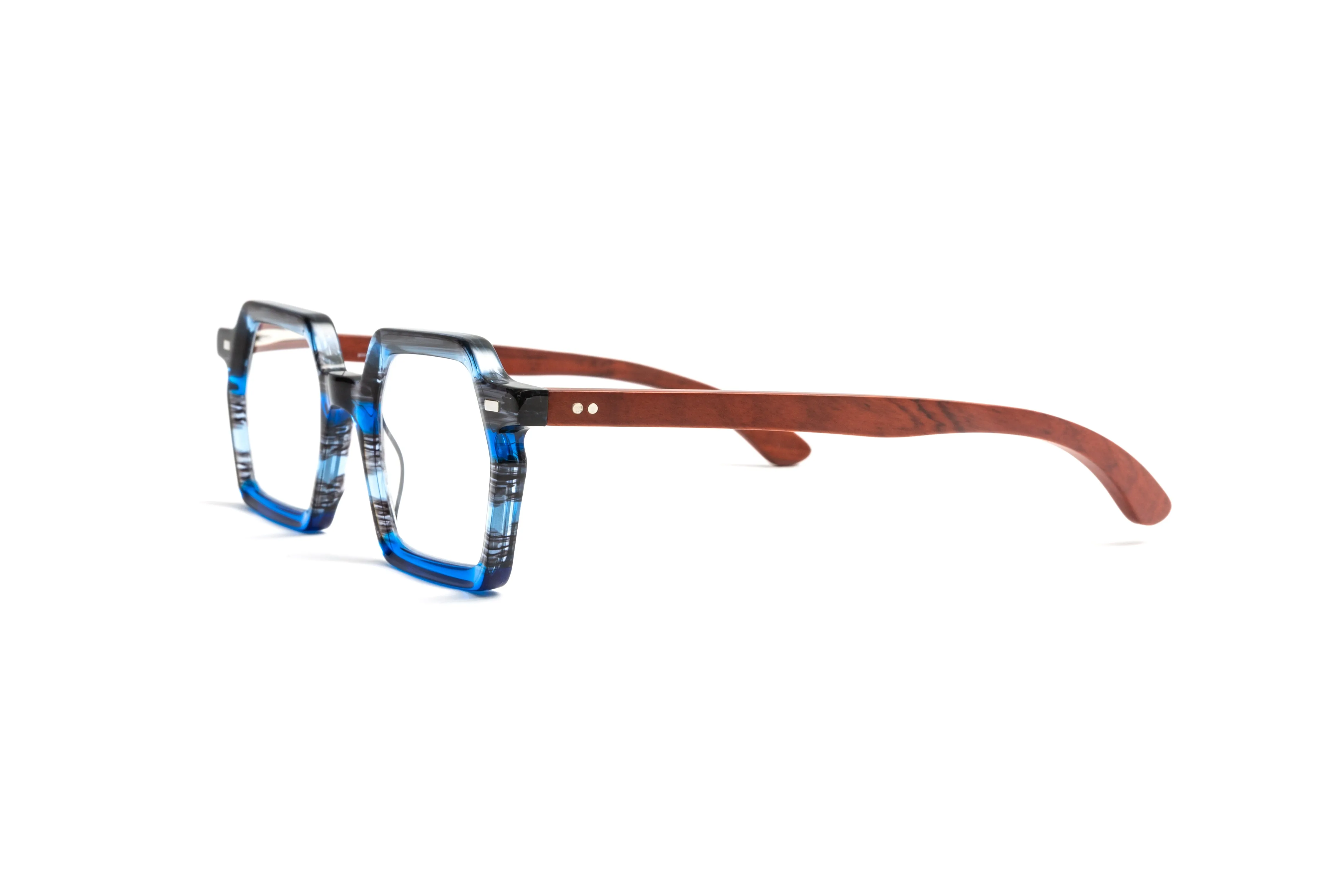 Tokyo Square Blue/Black Cherry Wood Unisex Reading Glasses