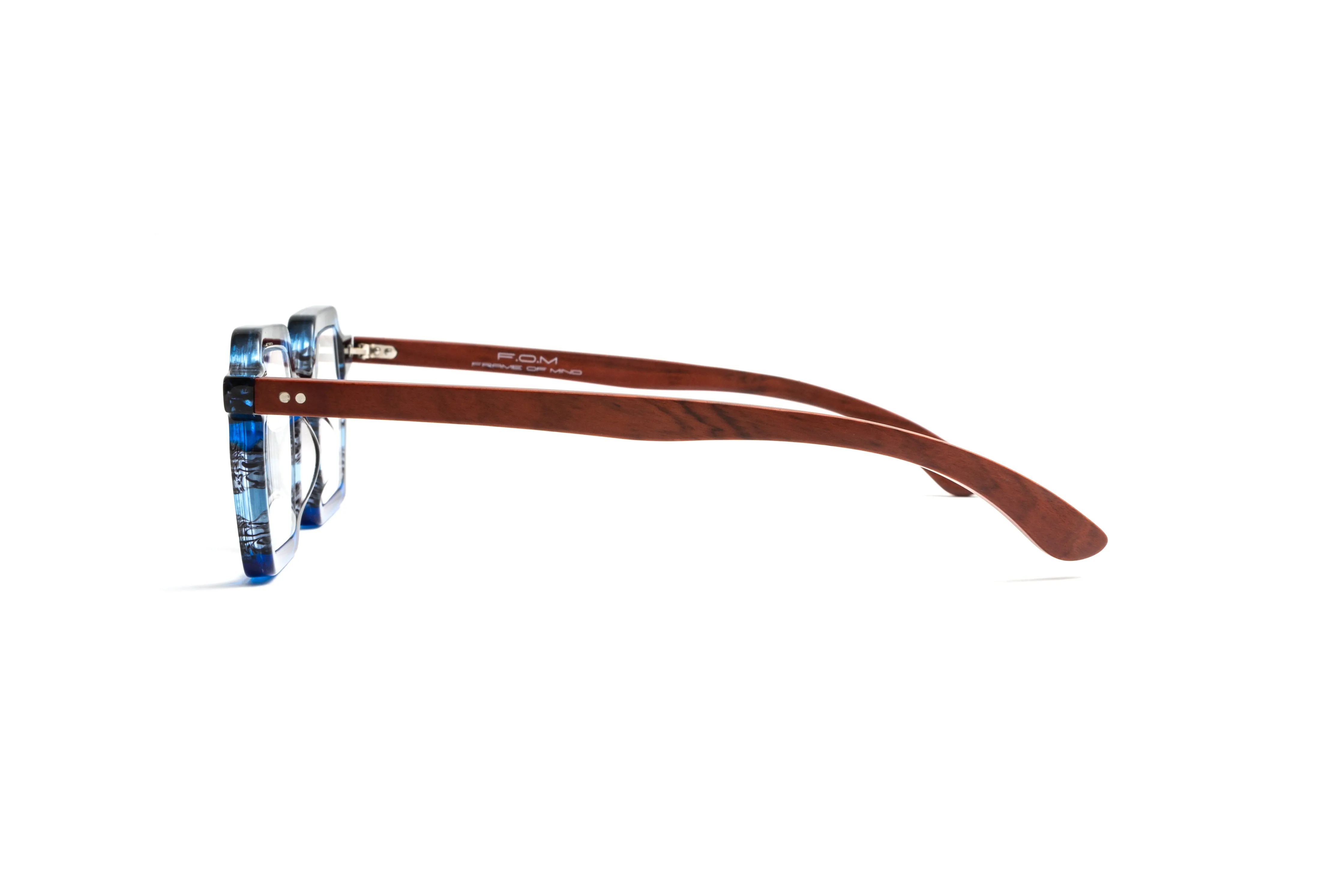 Tokyo Square Blue/Black Cherry Wood Unisex Reading Glasses