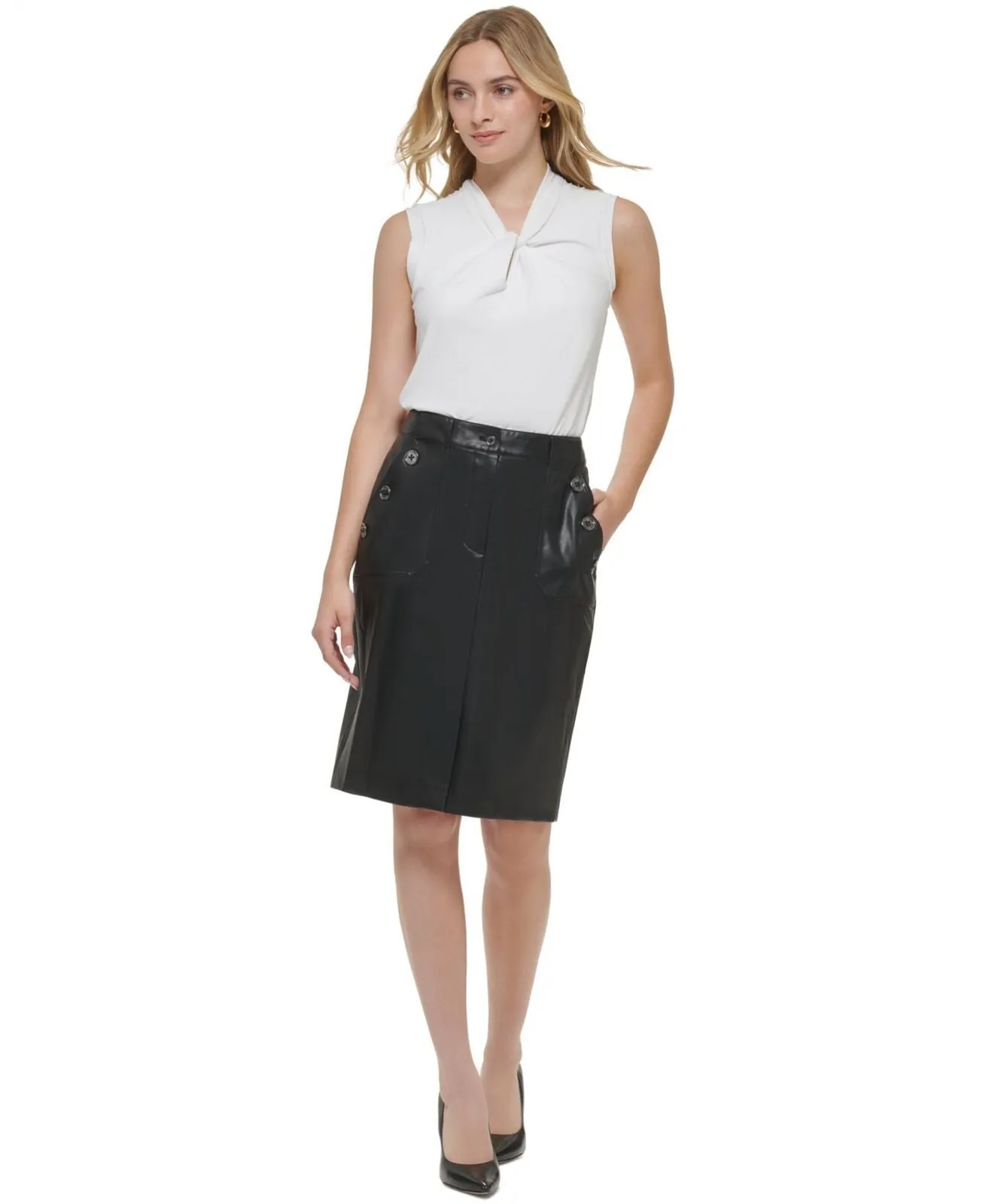 Tommy Hilfiger Women's Faux-Leather Knee-Length Skirt H29S9324