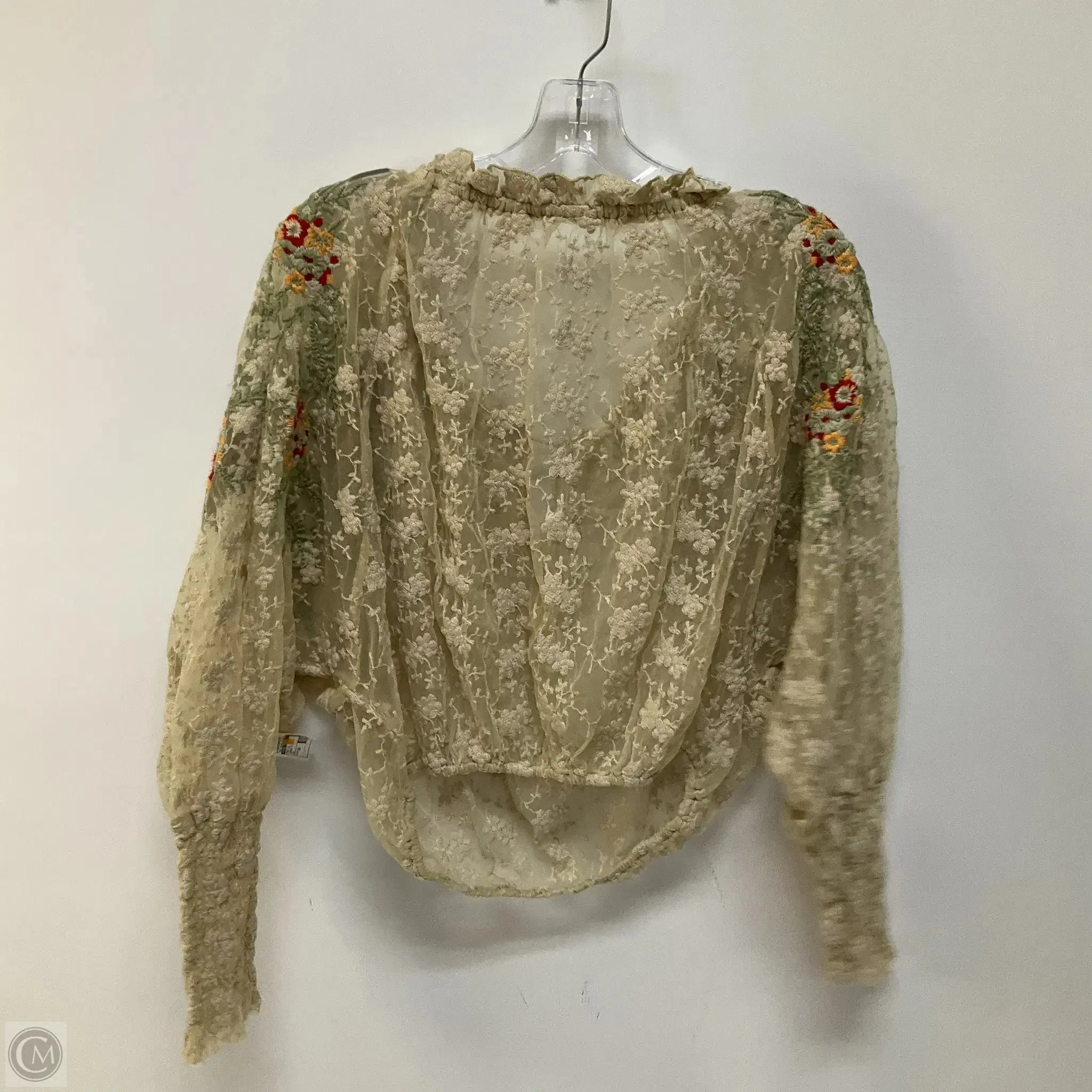 Top Long Sleeve By Free People In Cream & Green, Size: Xs
