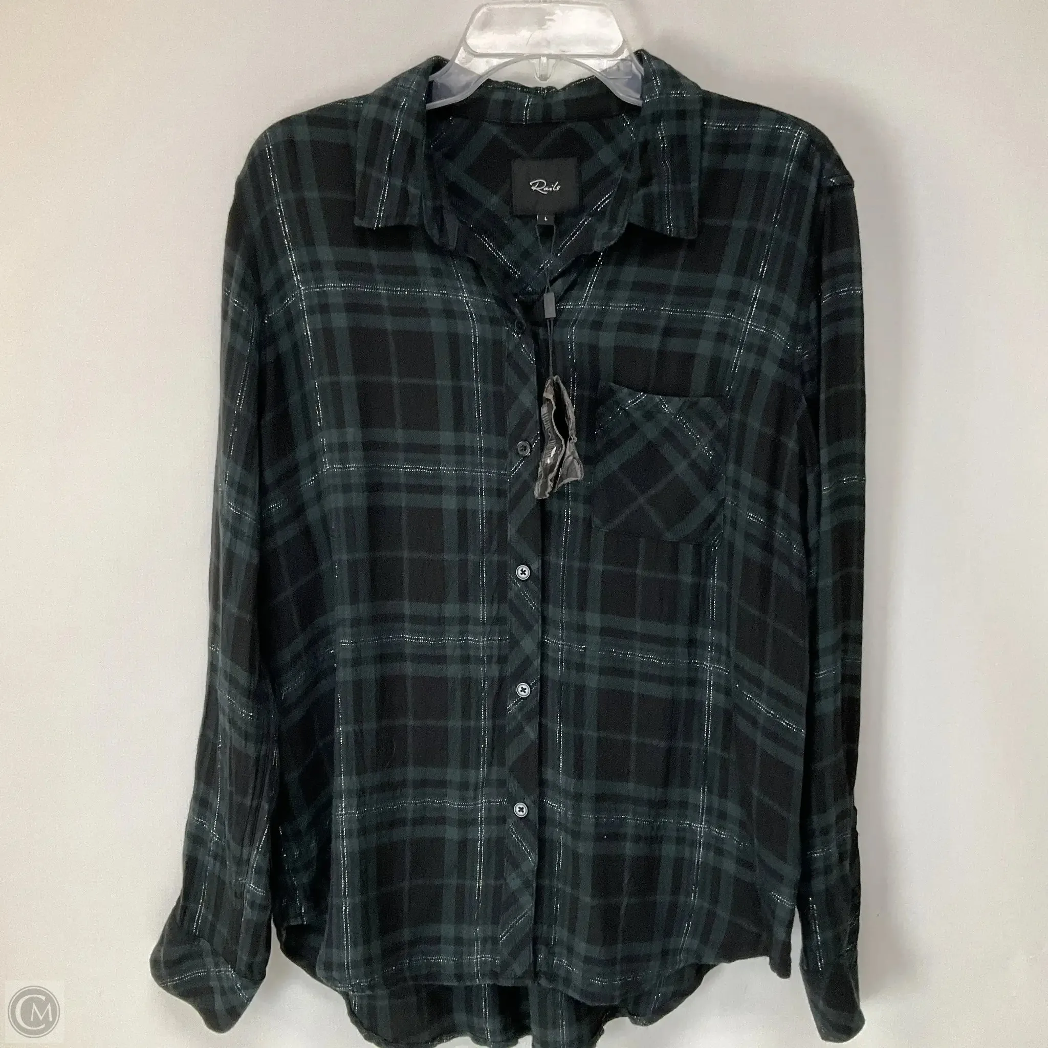 Top Long Sleeve By Rails In Plaid Pattern, Size: L