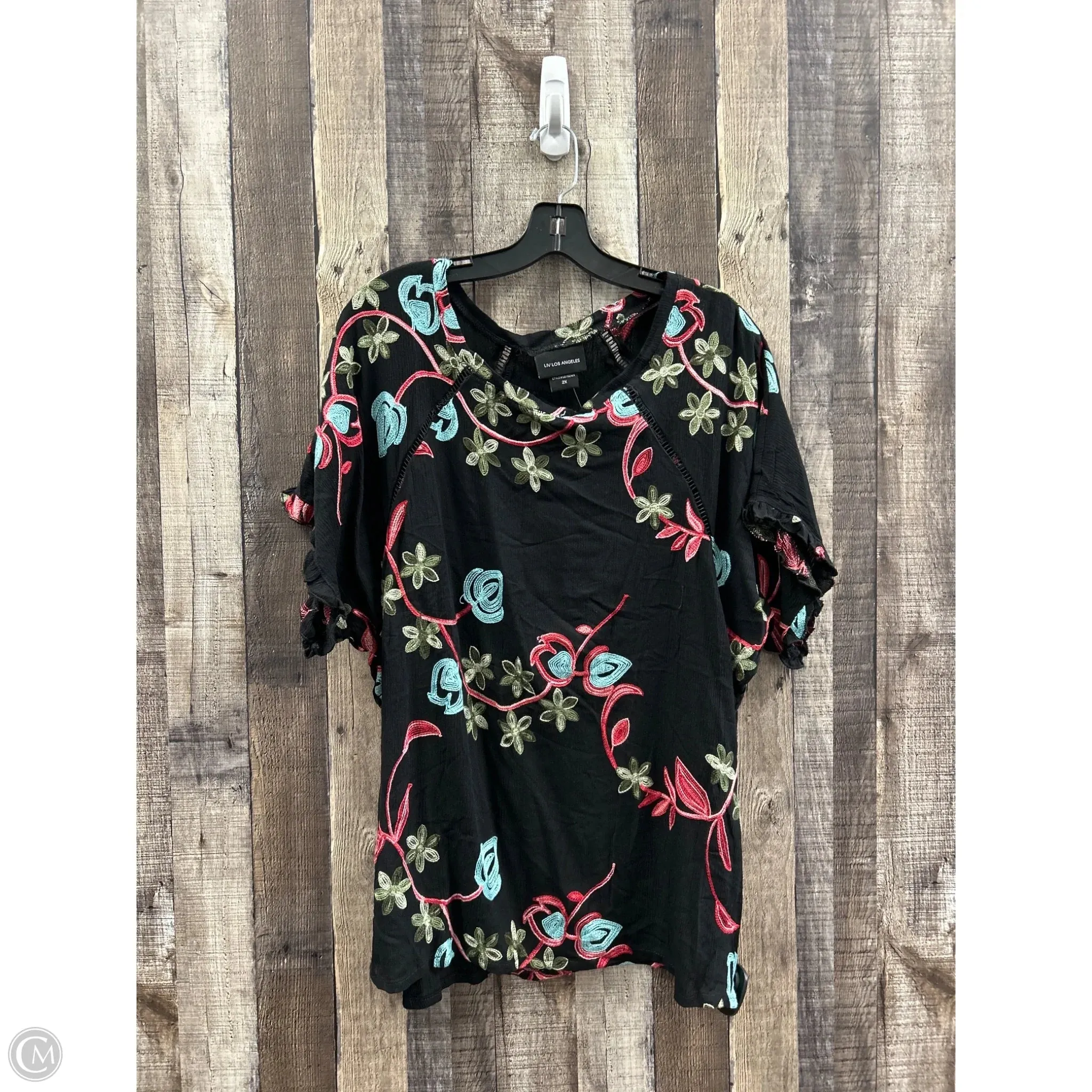 Top Short Sleeve By Cme In Floral Print, Size: 2x