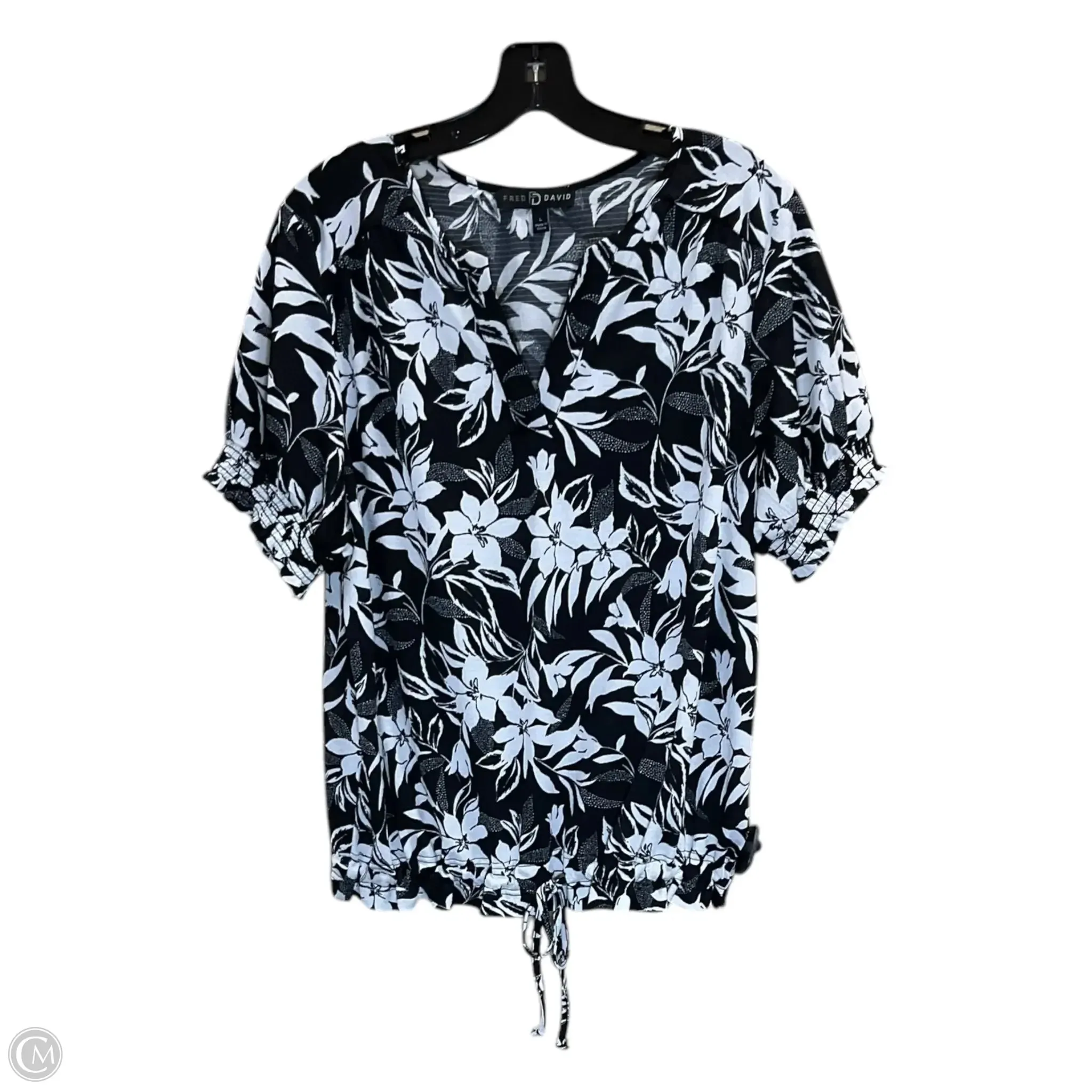 Top Short Sleeve By Fred David In Black & White, Size: L