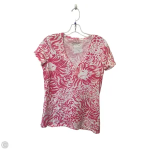 Top Short Sleeve Designer By Lilly Pulitzer In Pink & White, Size: L