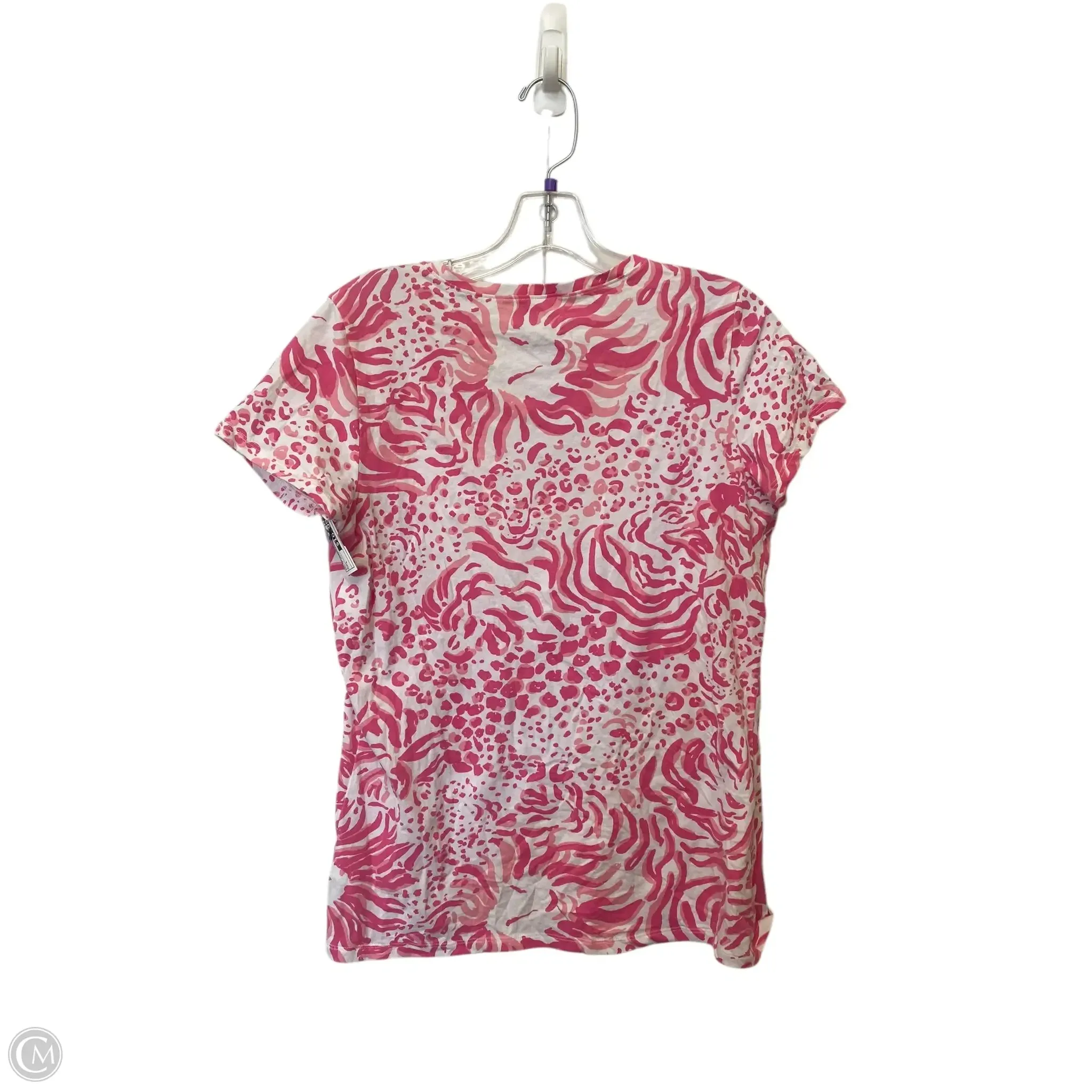 Top Short Sleeve Designer By Lilly Pulitzer In Pink & White, Size: L