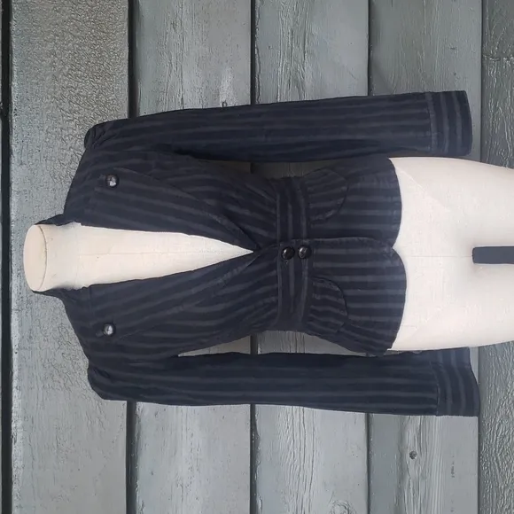TRINA TURK Black Striped Corduroy Blazer Jacket sz 0 Women's