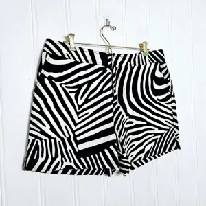 Trina Turk Shorts Womens Size 12 High Waist Black White Animal Print Zebra