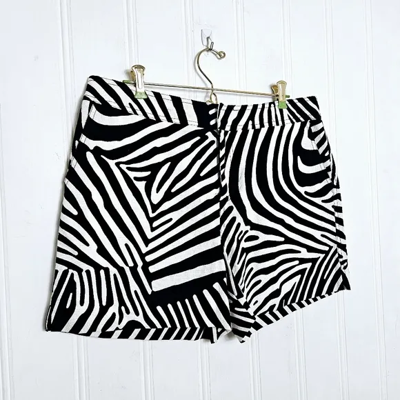 Trina Turk Shorts Womens Size 12 High Waist Black White Animal Print Zebra