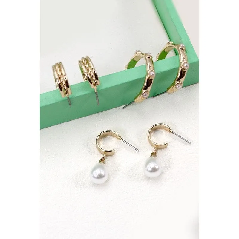 Trio Hoop Pearl Earringstrio Hoop Pearl Earrings