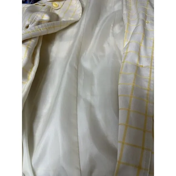 Tulle Yellow Stripe White Trench Coat Belted Waist Big Buttons Size Small