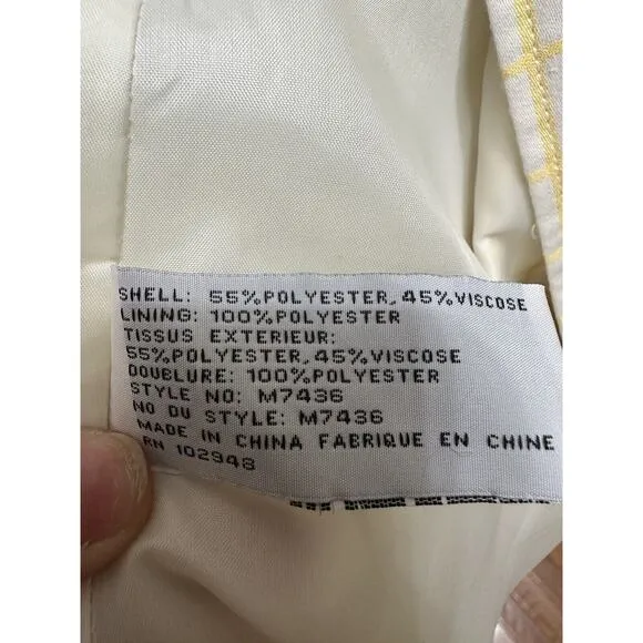 Tulle Yellow Stripe White Trench Coat Belted Waist Big Buttons Size Small