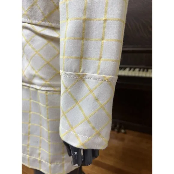 Tulle Yellow Stripe White Trench Coat Belted Waist Big Buttons Size Small