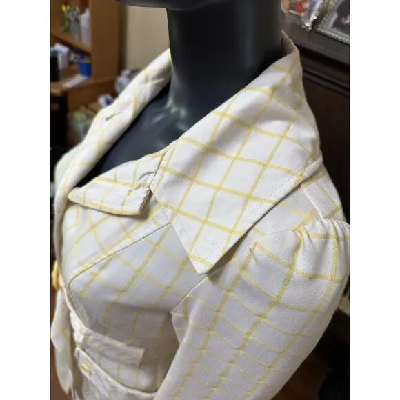 Tulle Yellow Stripe White Trench Coat Belted Waist Big Buttons Size Small