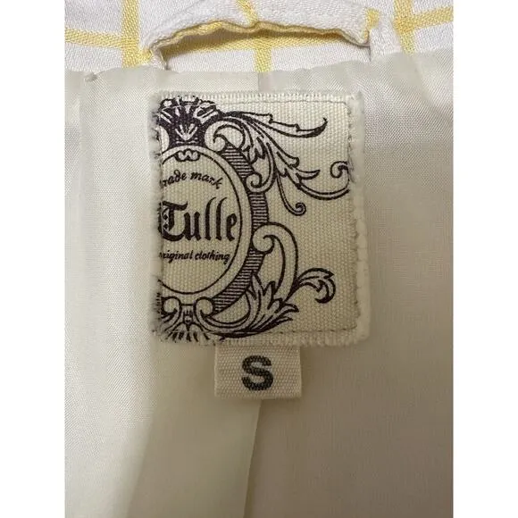 Tulle Yellow Stripe White Trench Coat Belted Waist Big Buttons Size Small