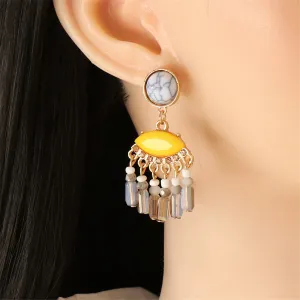 Turquoise & Gray Cubic Zirconia Tassel Drop Earrings