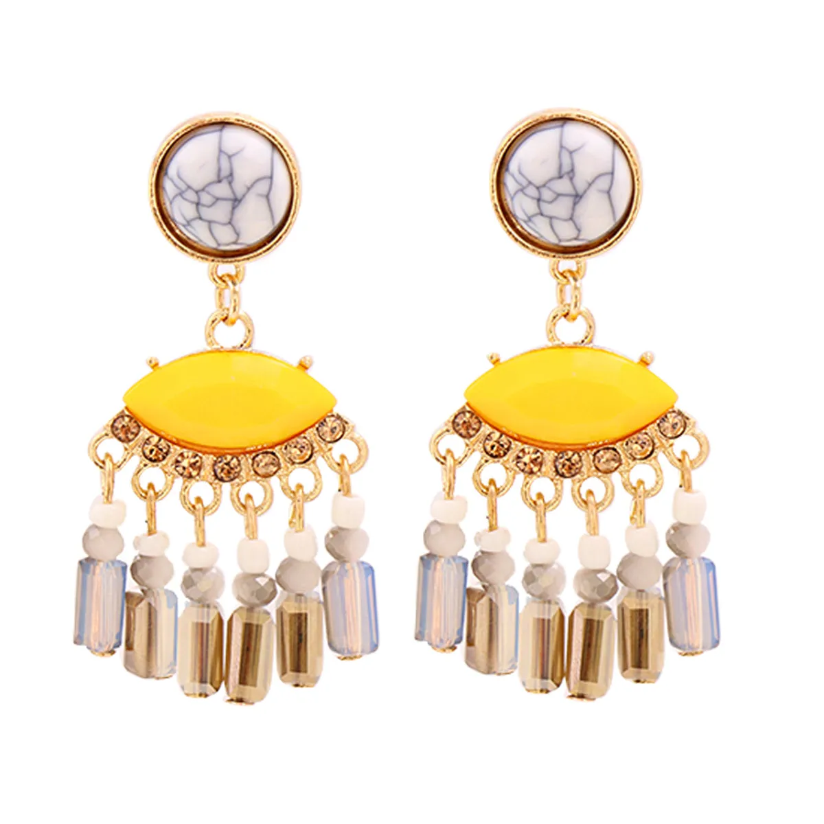 Turquoise & Gray Cubic Zirconia Tassel Drop Earrings