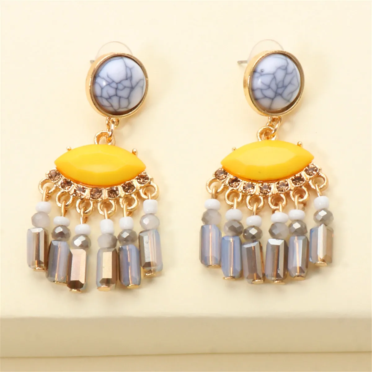 Turquoise & Gray Cubic Zirconia Tassel Drop Earrings