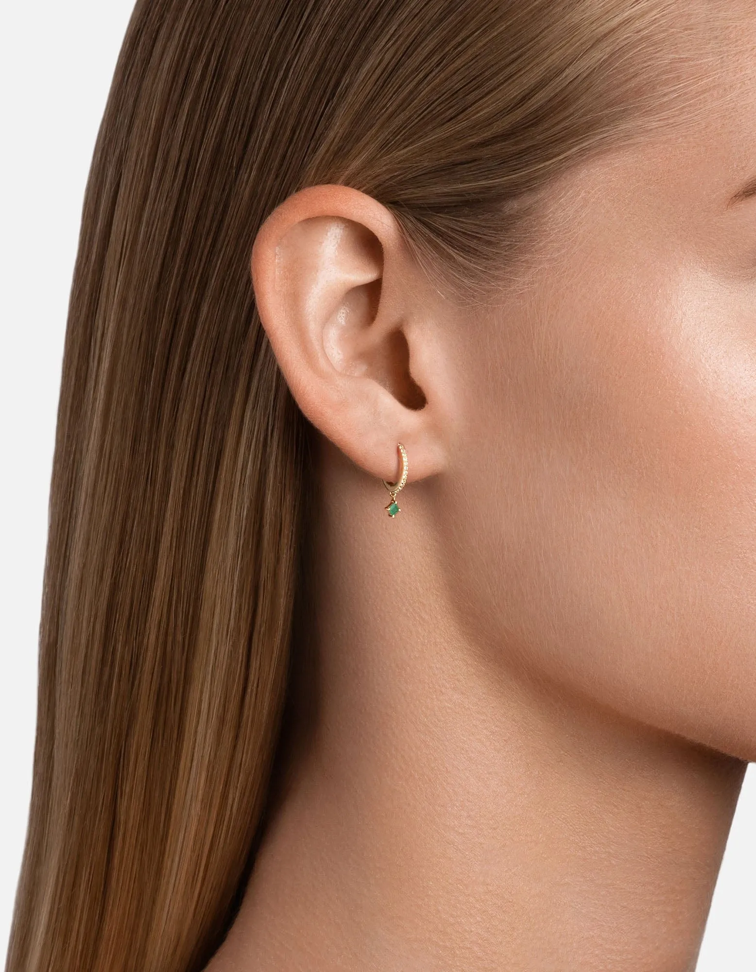 Uma Earrings, 14k Gold Pavé/Chalcedony