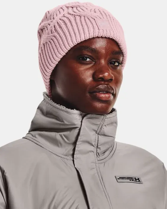 Under Armour Women's UA Halftime Cable Knit Beanie - Prime Pink / White