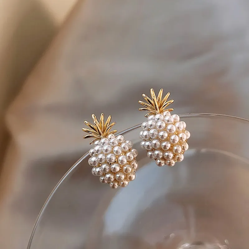 Unique Pineapple Pearl Earrings Women's Jewelry