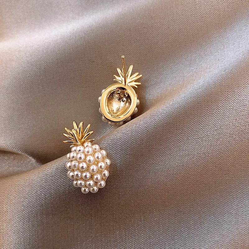 Unique Pineapple Pearl Earrings Women's Jewelry